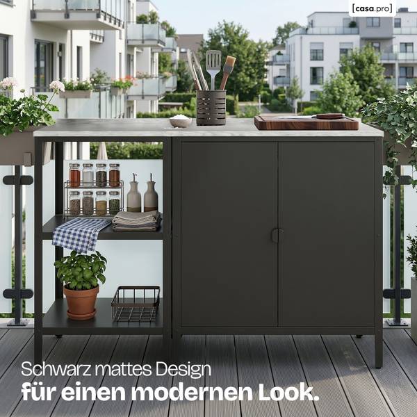 Set de meubles de jardin armoire étagère Noir - Acier inoxydable - Acier - 80 x 92 x 50 cm