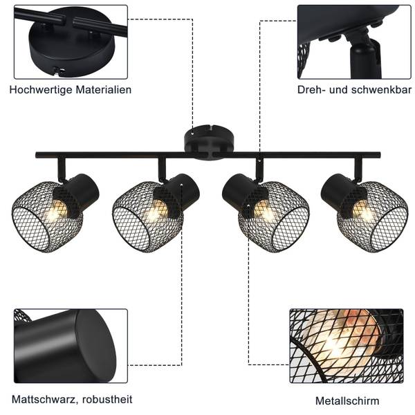Plafonnier Lydia 4 ampoules Noir - Métal - 15 x 21 x 64 cm