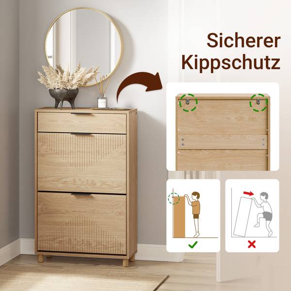 Schuhschrank FSR212-N Braun - Holzwerkstoff - Massivholz - 24 x 95 x 60 cm