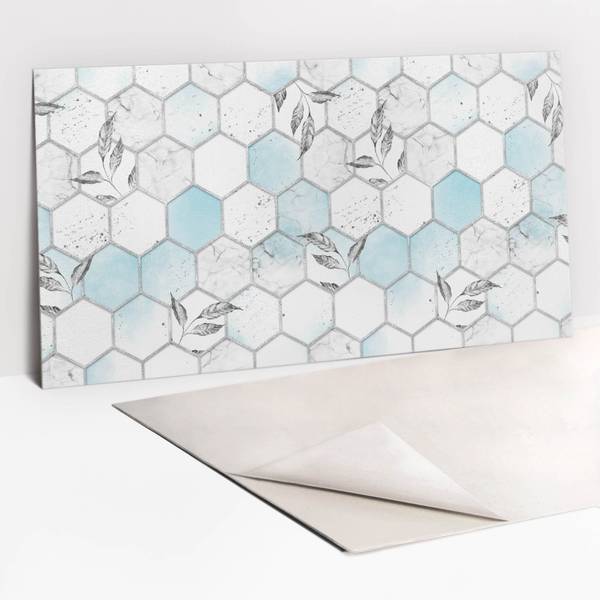 Selbstklebendes Wandpaneel Blätter Blau - Polyester PVC - 100 x 50 x 1 cm