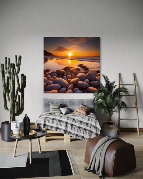 Tableau déco paysage au coucher du 30 x 30 cm