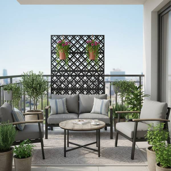 Sichtschutz für Garten Rautenmotiv Schwarz - Eisen - 110 x 183 x 50 cm