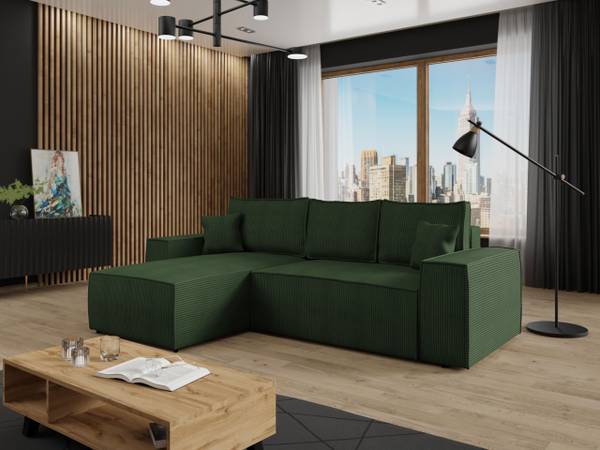 Ecksofa Malaga L Cord Moosgrün - Ecke davorstehend links