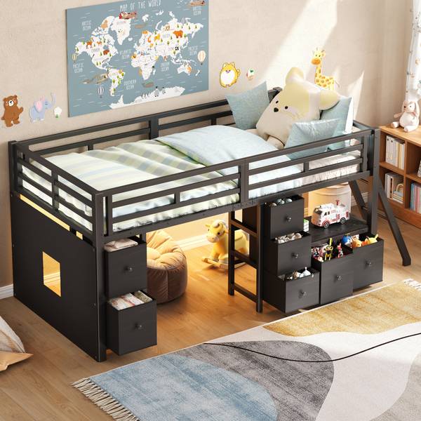 Einzelbett K-2305 Schwarz - Holzwerkstoff - 98 x 105 x 208 cm