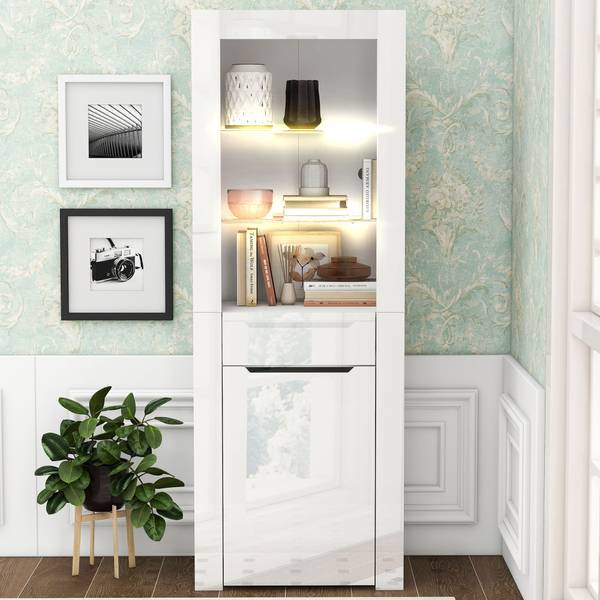 Highboard Neptunus Ⅱ Weiß - Stahl - Farbglas - 36 x 165 x 60 cm