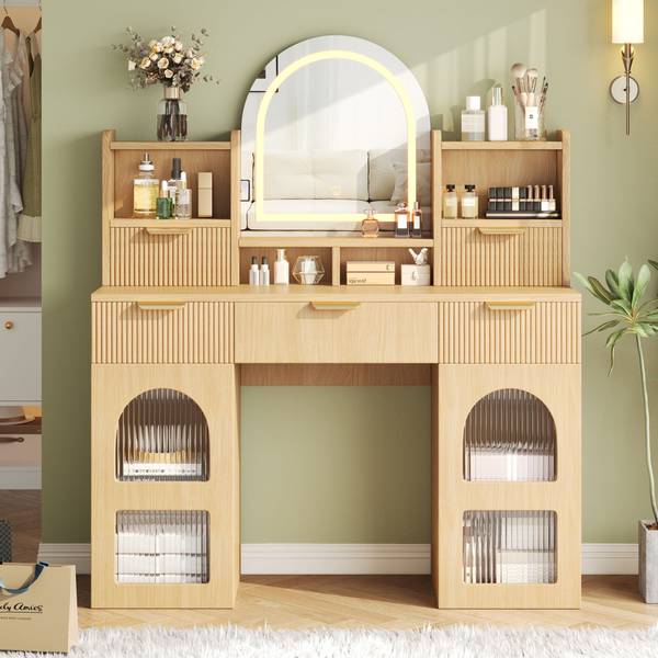 Schminktisch mit Spiegel NaturGLOW Holz