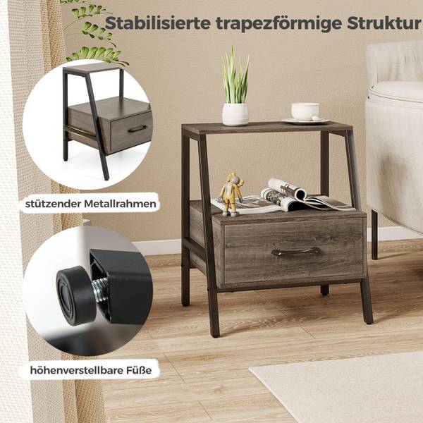 Nachttisch TG33226SDDE Grau - Holzwerkstoff - 35 x 53 x 45 cm