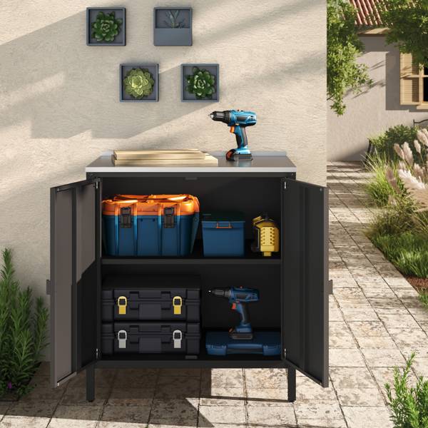 Outdoor Schrank Bolognano Schwarz - Edelstahl - Stahl - 80 x 92 x 50 cm