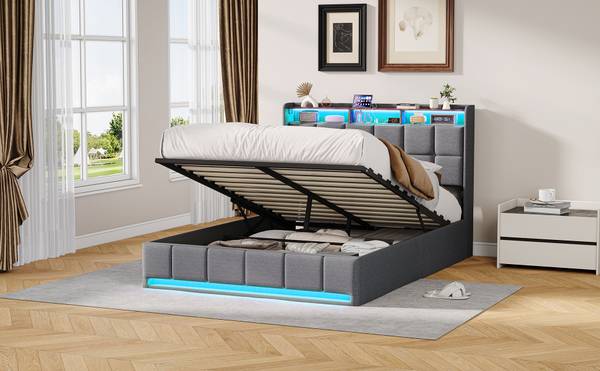 Doppelbett HXQ01 Grau - Metall - Massivholz - 164 x 110 x 218 cm