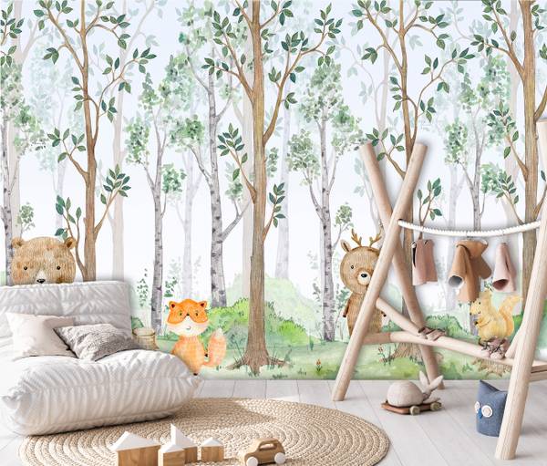 Vlies Fototapete Kinderzimmer Wald Tiere 312 x 219 cm