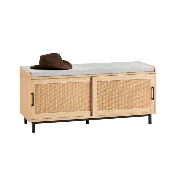 Schuhbank FSR154-N Braun - Holzwerkstoff - Metall - Rattan - 110 x 49 x 40 cm
