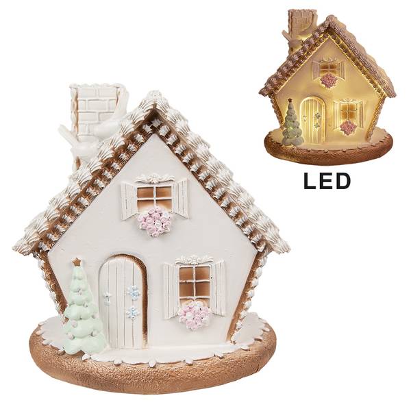 Lebkuchenhaus mit LED Aschaffenburg Weiß - Kunststoff - 16 x 17 x 17 cm