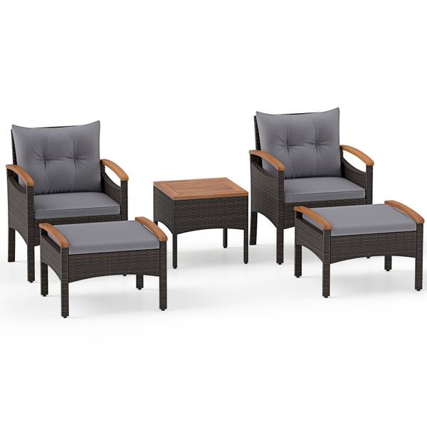 Garten-Sitzgruppe TI97388SD 5-tlg. Grau - Rattan - 580 x 450 x 61 cm