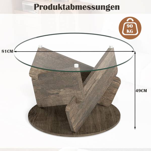 Glastisch TH32912SDDE Grau - Holzwerkstoff - 81 x 49 x 81 cm