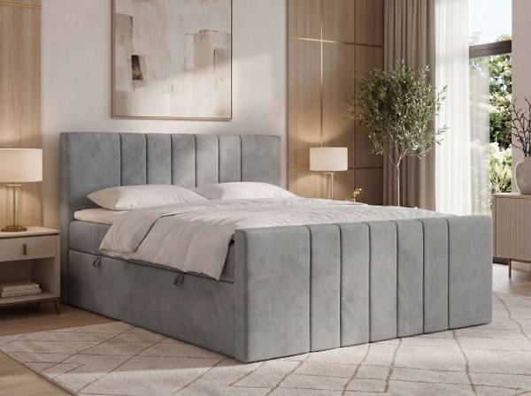 Boxspringbett INERO DUO Hellgrau - H3 - Viscoschaum - Polyester - Samt - Liegefläche Breite: 180 cm