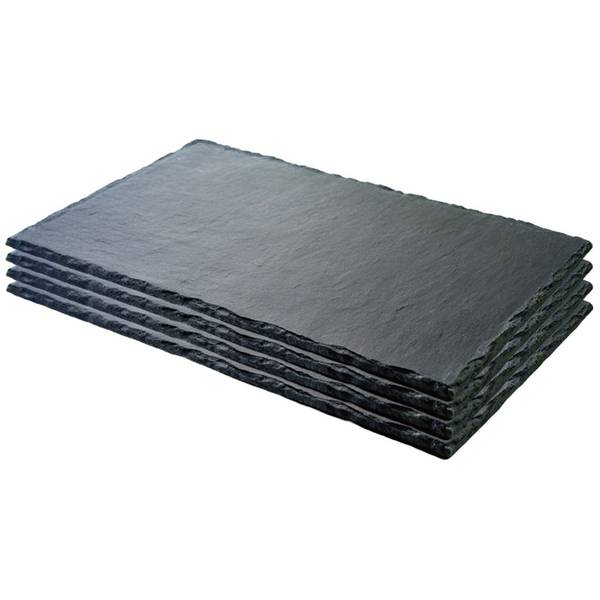 Serviertablett 4er Set SET396 Schwarz - Naturfaser - 20 x 1 x 30 cm