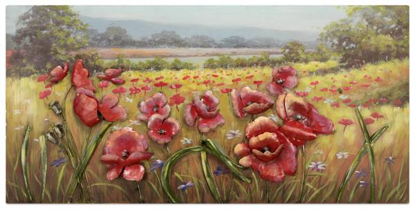Metallbild Blüten Jec Grün - Rot - Metall - 120 x 60 x 6 cm