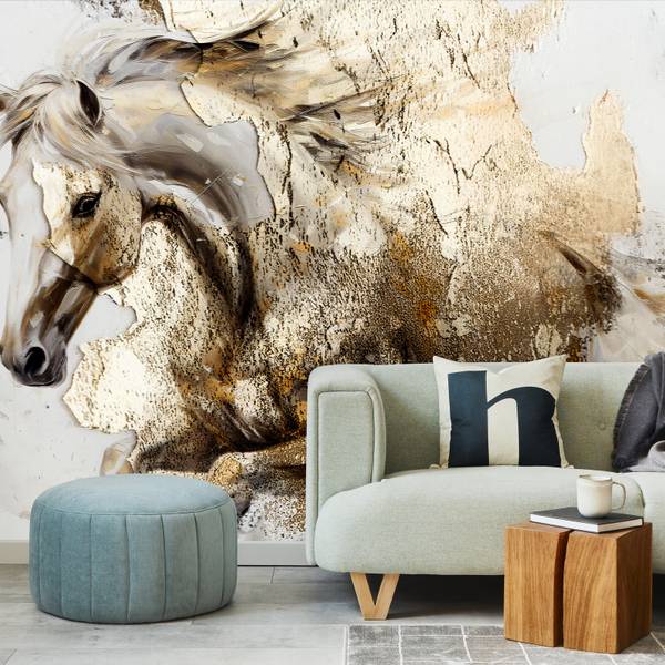 Papier Peint CHEVAL Béton Abstraction Beige - 270 x 180 x 180 cm