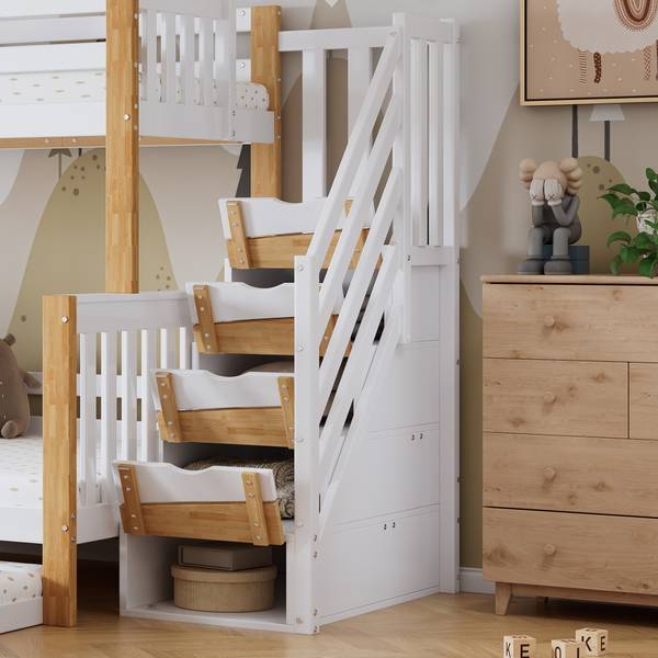 Etagenbett Elias I Weiß - Holzwerkstoff - Massivholz - 95 x 165 x 254 cm