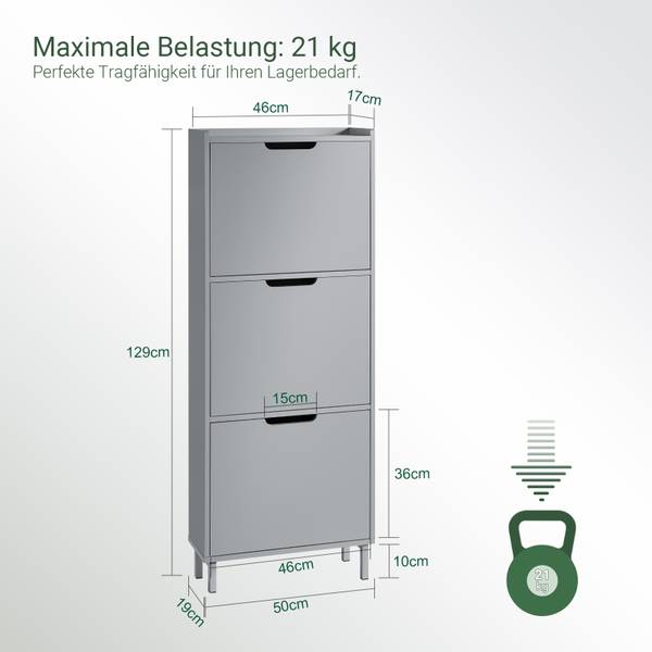 Meuble à chaussures FSR151-H-HG Gris - 50 x 129 x 19 cm