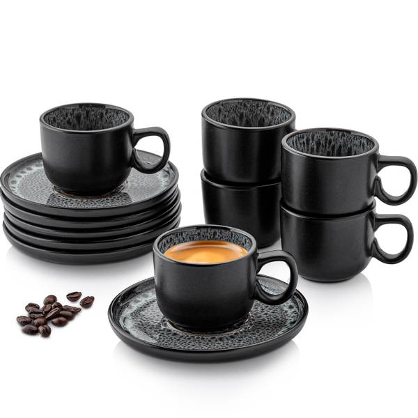 Espressotassen Set Sydney - 12 teilig Grau - Stein - 17 x 8 x 40 cm