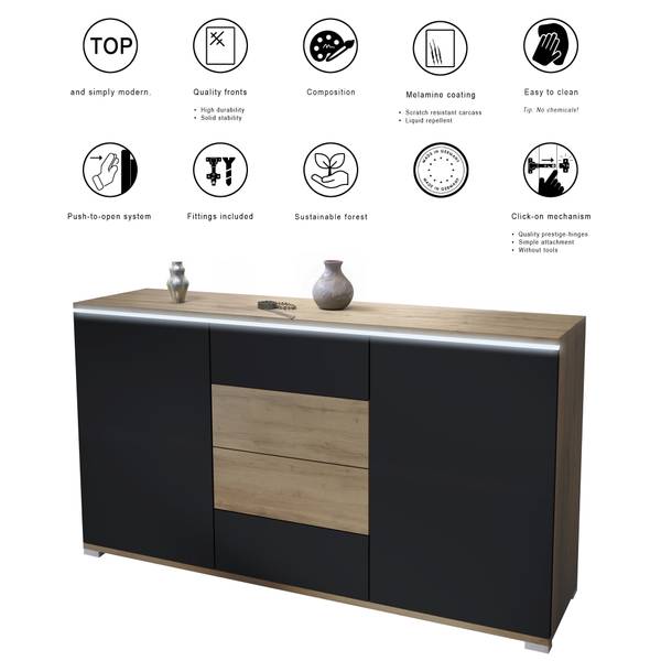Sideboard Faro V1 Eiche Evoke Anthrazit - Eiche Sanremo Dekor
