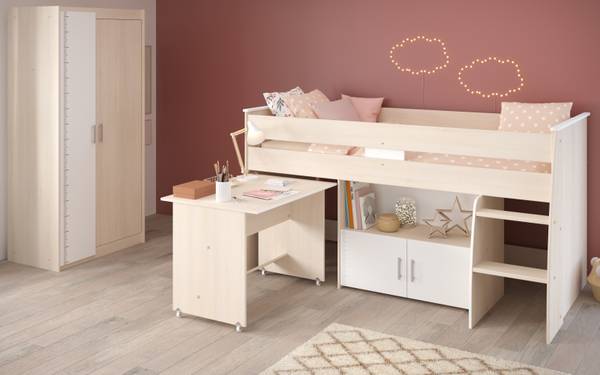Kinder- und Jugendzimmer Charly5 Braun - Weiß - Holzwerkstoff - 206 x 180 x 114 cm