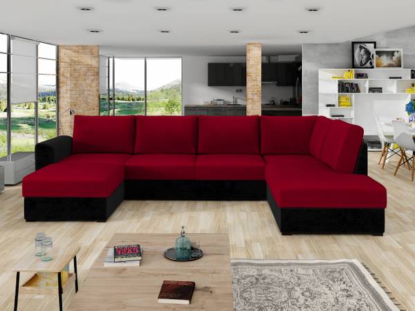 Wohnlandschaft Wilma 12 Schwarz - Rot - Ecke davorstehend rechts