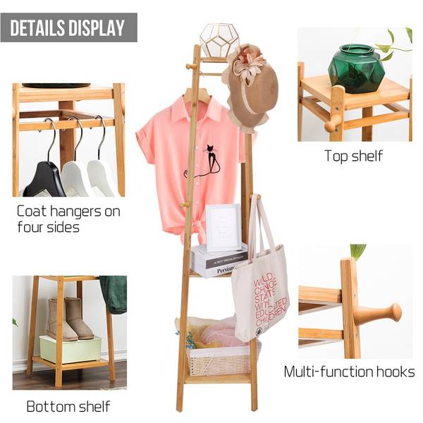 Garderobenständer Kleiderständer Holz Beige - Bambus - 39 x 169 x 39 cm