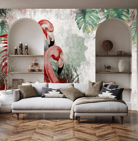 Vlies-Fotobehang FLAMINGO'S Blad Beton 300 x 210 x 210 cm