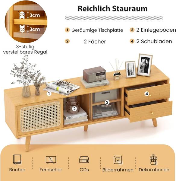 TV Schrank aus Bambus Braun - Bambus - 31 x 46 x 140 cm