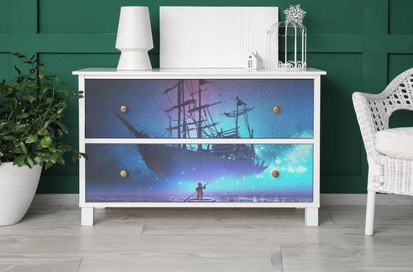 Möbelfurniere Reise durch die Wellen Blau - Kunststoff - 100 x 50 x 1 cm