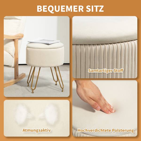 Sitzhocker 838-462V00CW Weiß - Textil - 40 x 48 x 40 cm