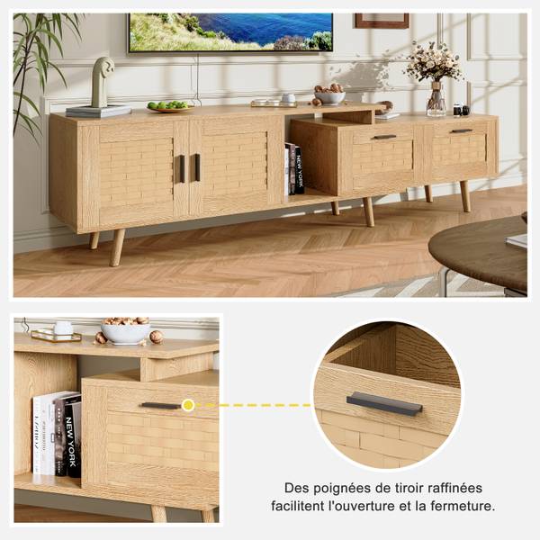 TV-Schrank Lowboard HYF01 Braun - Massivholz - 30 x 44 x 169 cm