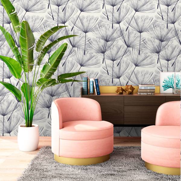 Behang Paardebloemzaden Bloemen Natuur beige - zwart - blauw - papier - 53 x 1000 x 1000 cm