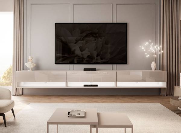 TV-meubel CALANTE beige - plaatmateriaal op houtbasis - 270 x 30 x 35 cm