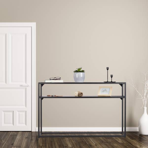 Table console Noire Verre Métal Bois Noir - Acier - 110 x 71 x 30 cm