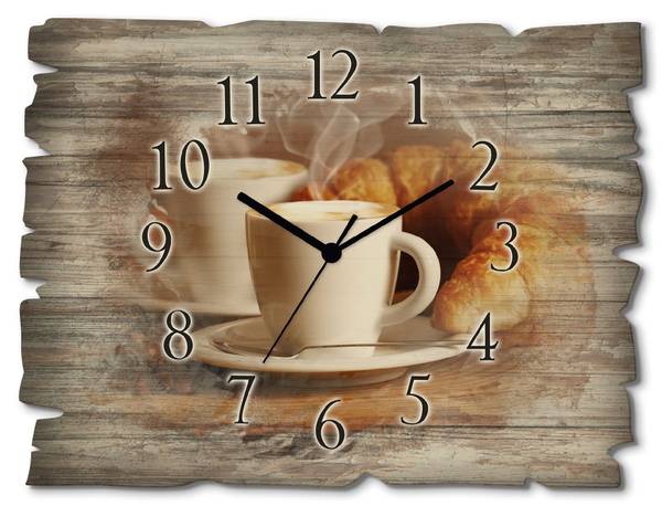 Wanduhr Holz Cappuccino und Croissant Braun - Holzwerkstoff - 40 x 30 x 1 cm