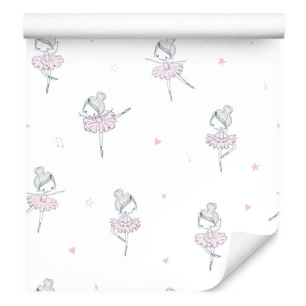 TAPETE Ballerinen Tanzen Herzen Sterne Grau - Weiß - Papier - 53 x 1000 x 1000 cm