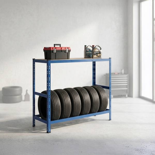 Reifenregal mit Ablage Blau - 120 x 110 cm
