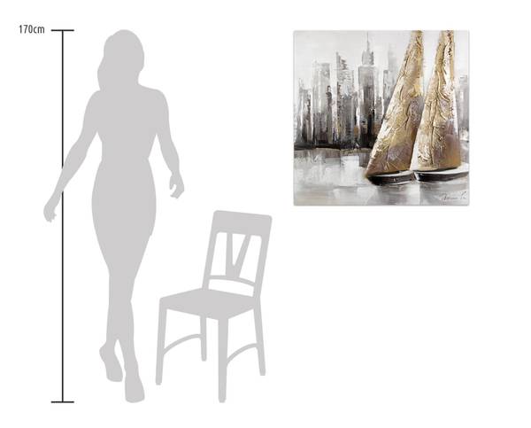 Acrylbild Handgemalt Schiffe & Boote Jec Grau - Baumwollstoff - 80 x 80 x 4 cm