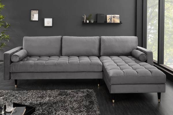 Ecksofa COZY VELVET Grau - Polyester - Samt - Eukalyptus - Gummibaum - 260 x 85 x 83 cm