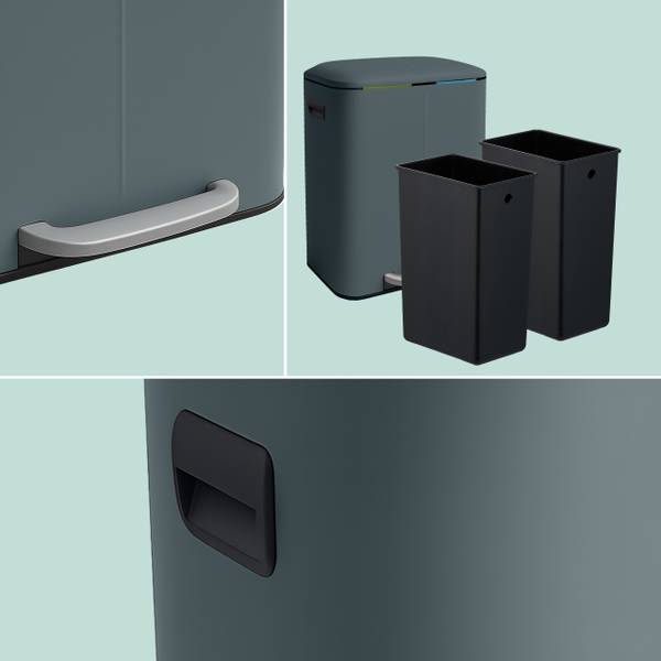 Prullenbak 2 vakken elk 20 liter grijs - zilver