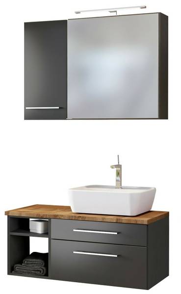 Waschtisch-Set Davos 90cm Grau - Holzwerkstoff - 90 x 180 x 47 cm