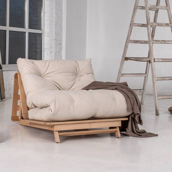 Futon Stuhl LAYTI-90, Buchenholz Cremeweiß - Geölt