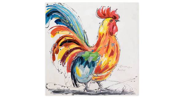Acrylbild Handgemalt Hahn Jec Baumwollstoff - 80 x 80 x 4 cm