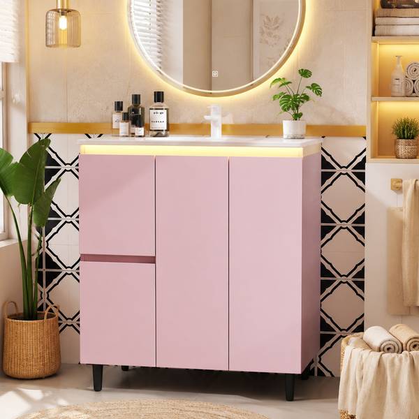 Badkamermeubel met Wastafel Muses Ⅰ roze - plaatmateriaal op houtbasis - porselein - 76 x 89 x 47 cm