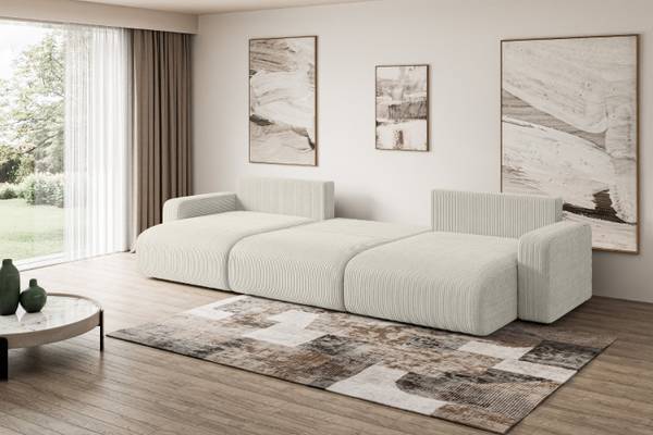 Wohnlandschaft KLEEA-U Weiß - Strukturstoff - Cord - 347 x 83 x 143 cm