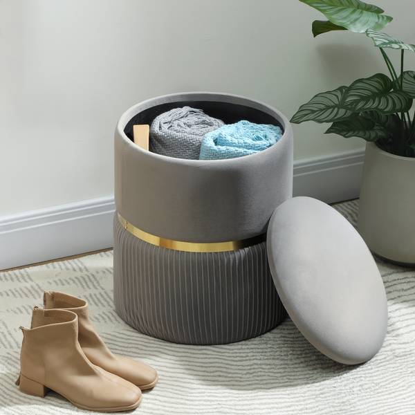 Opberghocker 838-439V00LG grijs - velours - 36 x 44 x 36 cm