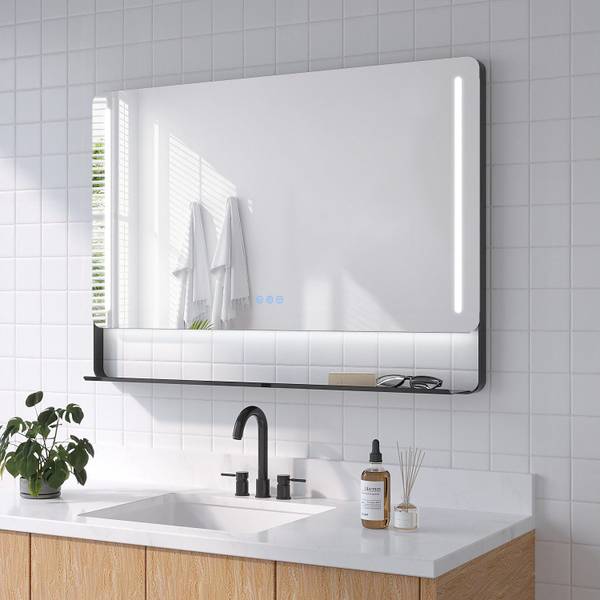Badspiegel mit Ablage SCHORTENS Schwarz - Glas - 100 x 70 x 12 cm